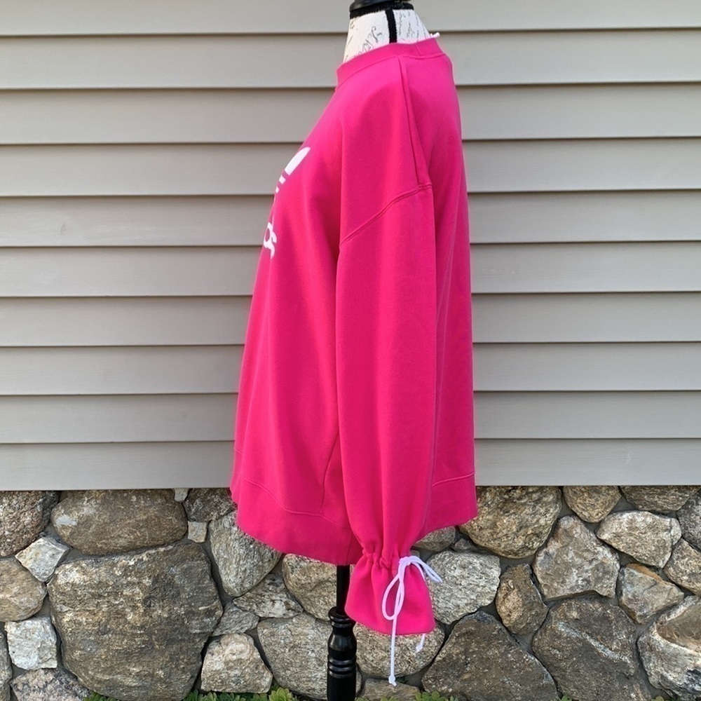 Nwot Adidas Bellista Oversized Sweatshirt W/ Tie Cuffs - Hot Pink - Picture 5 of 15